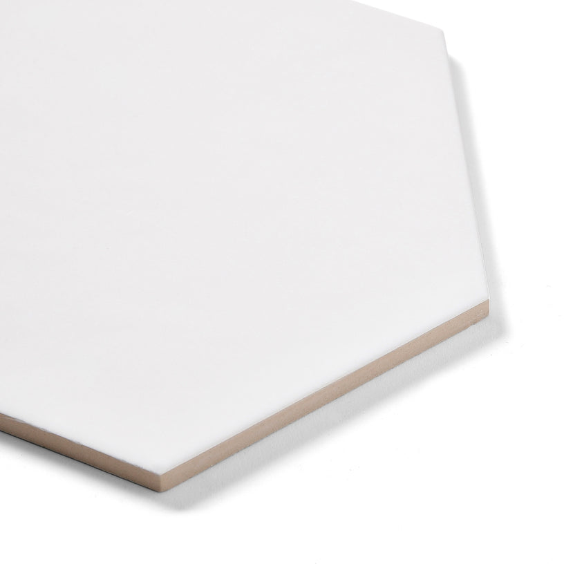 Mono White - Plain Matt Hexagon Porcelain Tiles for Kitchens & Bathroom Floors & Walls - 17.5 x 20 cm