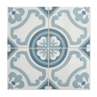 Archive Fiore - Blue Encaustic Patterned Floor Tiles for Kitchens & Bathrooms - 20 x 20 cm - Porcelain