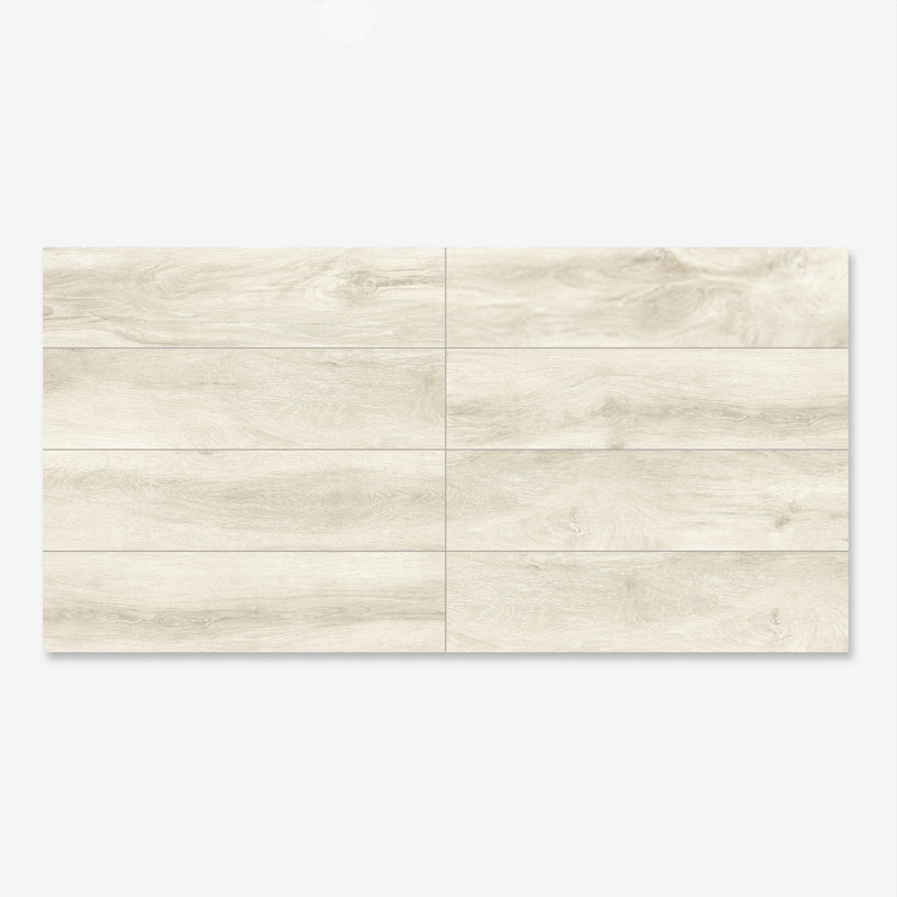 Ascot Almond - White, Wood Effect Floor Tiles - 25 x 100 cm for Bathrooms, Kitchens & Hallways, Porcelain Plank Tiles