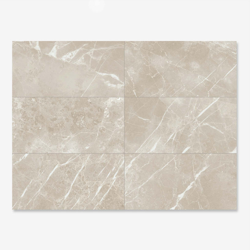 Belvedere Cream - Luxury, Polished Marble Effect Bathroom Tiles - 30 x 60 cm, Porcelain Wall & Floor Tiles