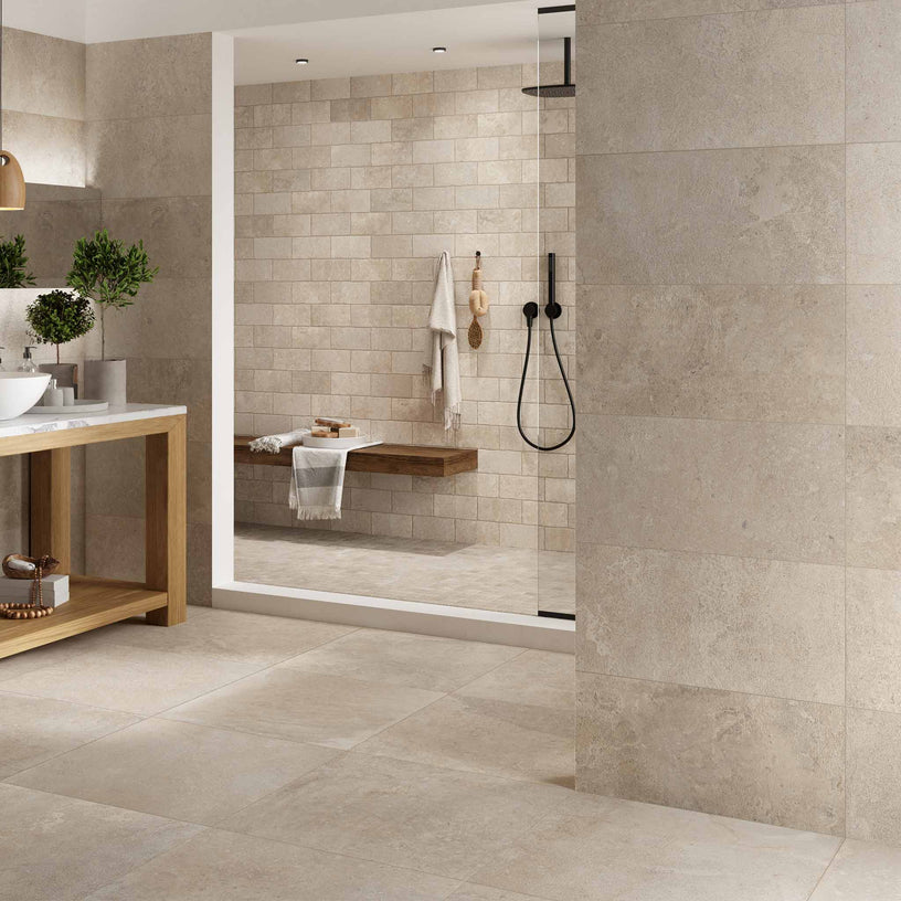 Montpellier Sand - Large Beige Limestone Floor Tiles for Kitchens, Bathrooms & Living Rooms - 60 x 60 cm