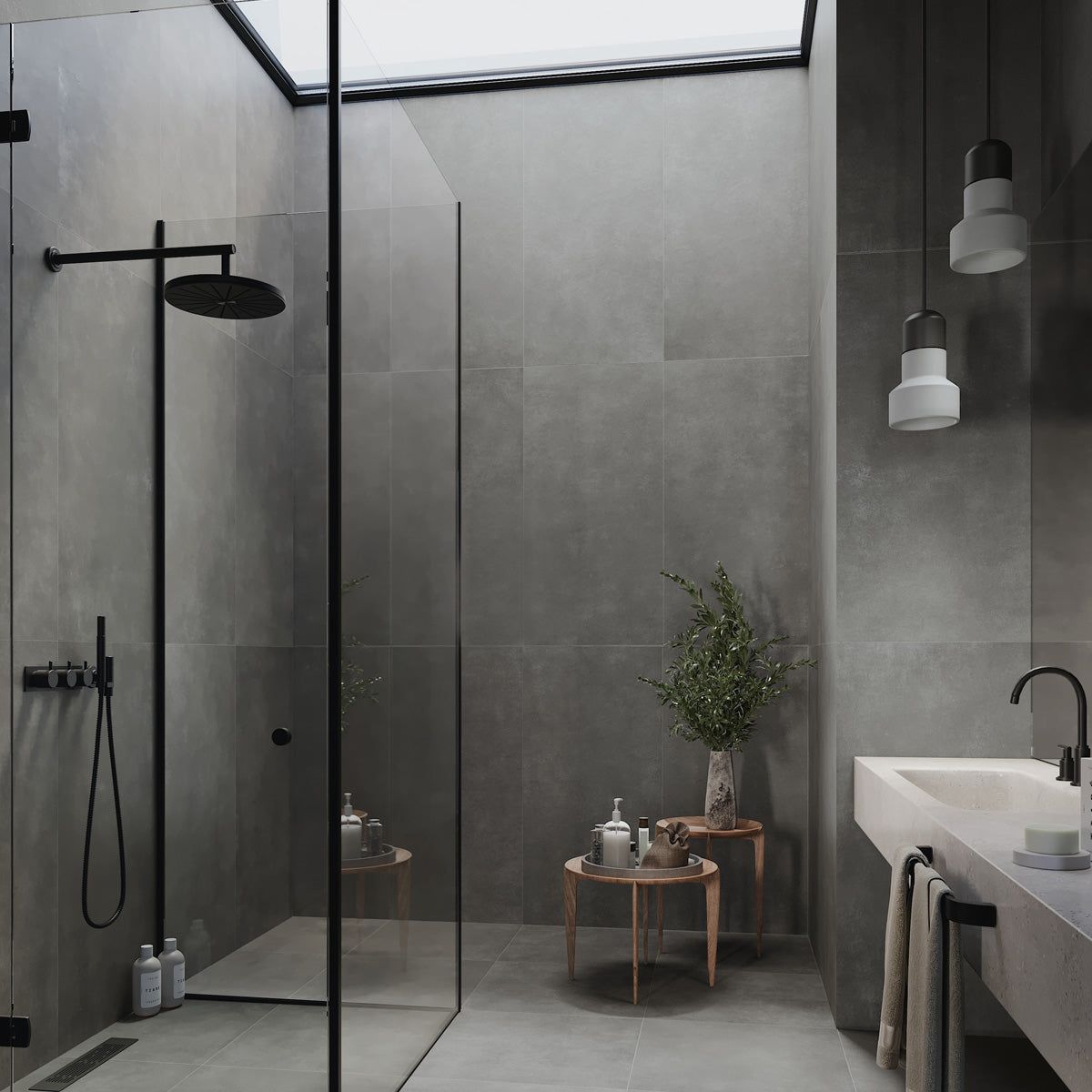 large grey bathroom tile