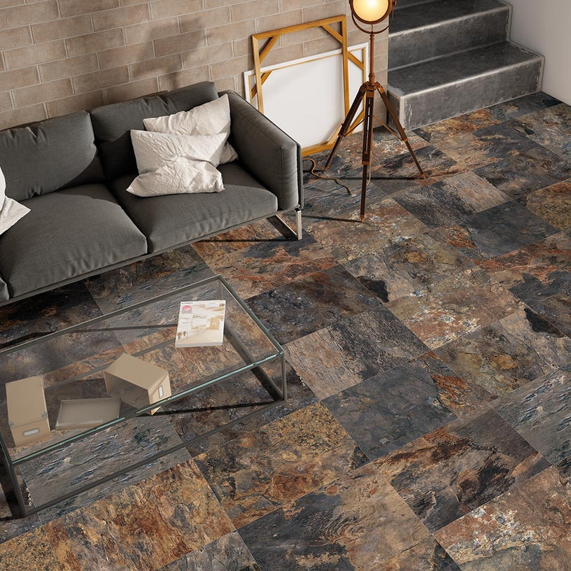 Ardesia Natural - Multicolour Slate Floor Tiles for Kitchens & Bathrooms - 40 x 66 cm - Porcelain