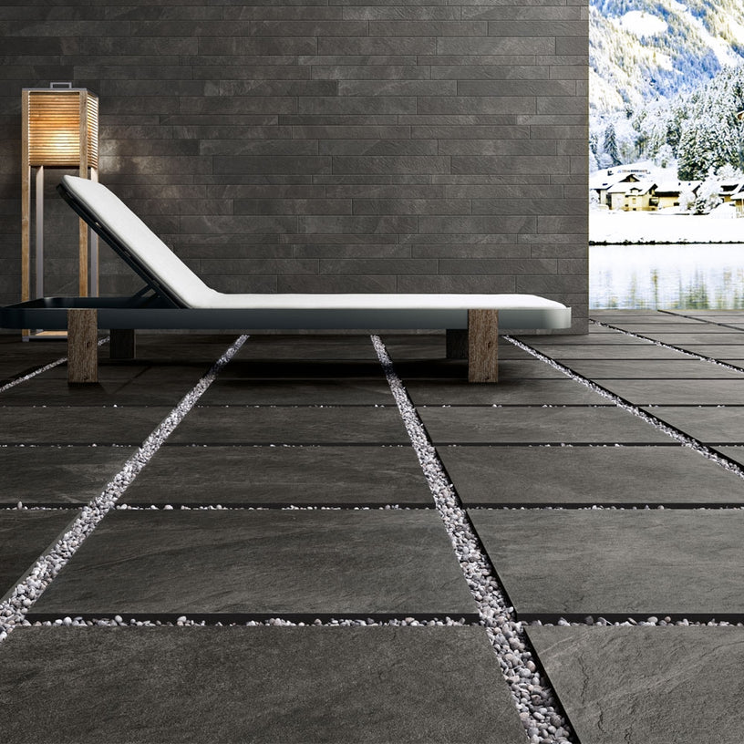 Midlake Black 60 x 60 cm - Slate Effect Outdoor Porcelain Paving Tiles for Patios & Gardens - 20mm
