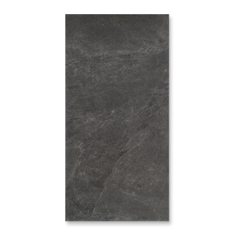 Midlake Black 30 x 60 cm - Slate Effect Porcelain Wall & Floor Tiles for Bathrooms & Kitchens -  Riven Texture