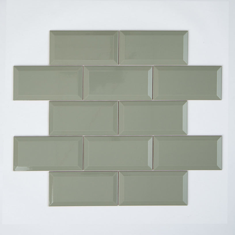 Metro Sage Gloss - Bevelled Green 10 x 20 cm Wall TIles for Bathrooms, Kitchens & Splashbacks, Ceramic