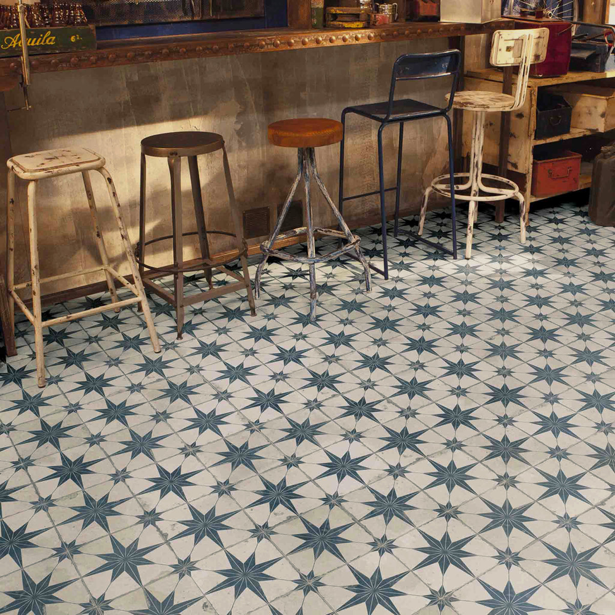 Heritage Star Blue Patterned Tile