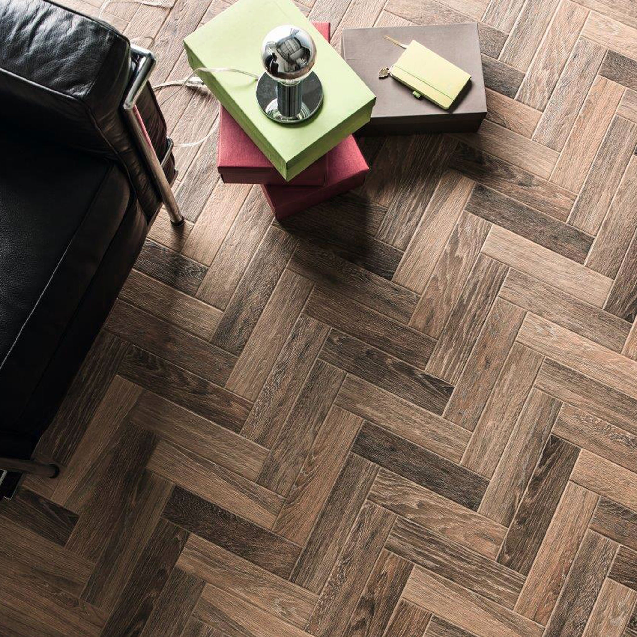Herringbone Brown Wood Effect Tile