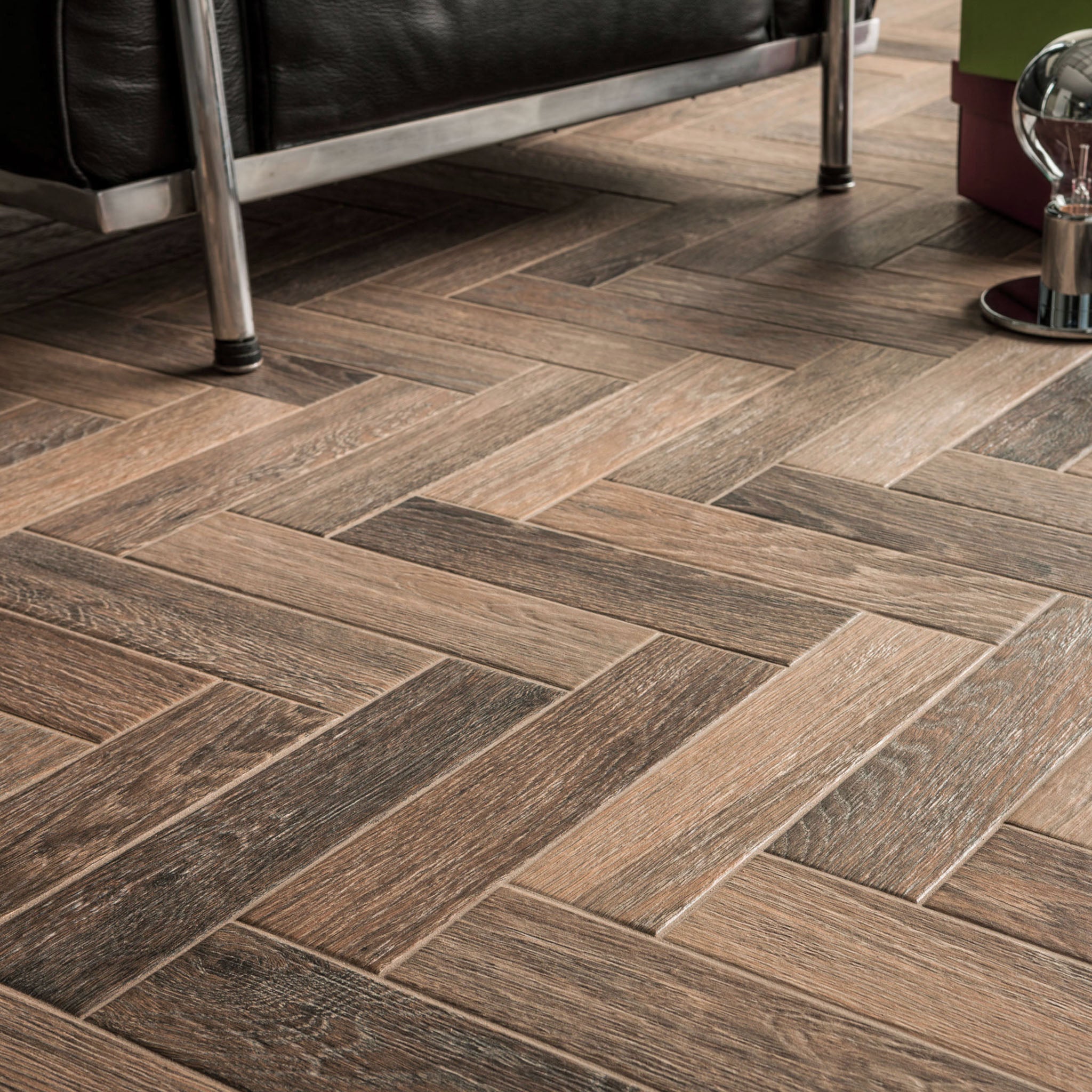 Herringbone Brown Wood Effect Tile
