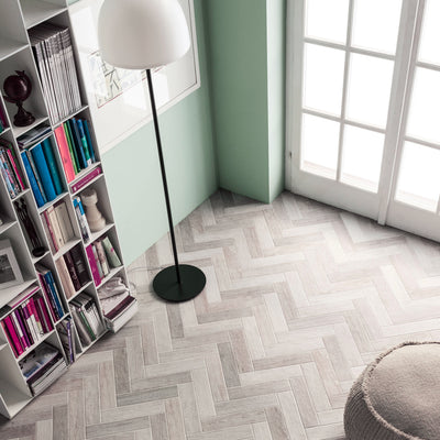 Herringbone White Wood Effect Tile
