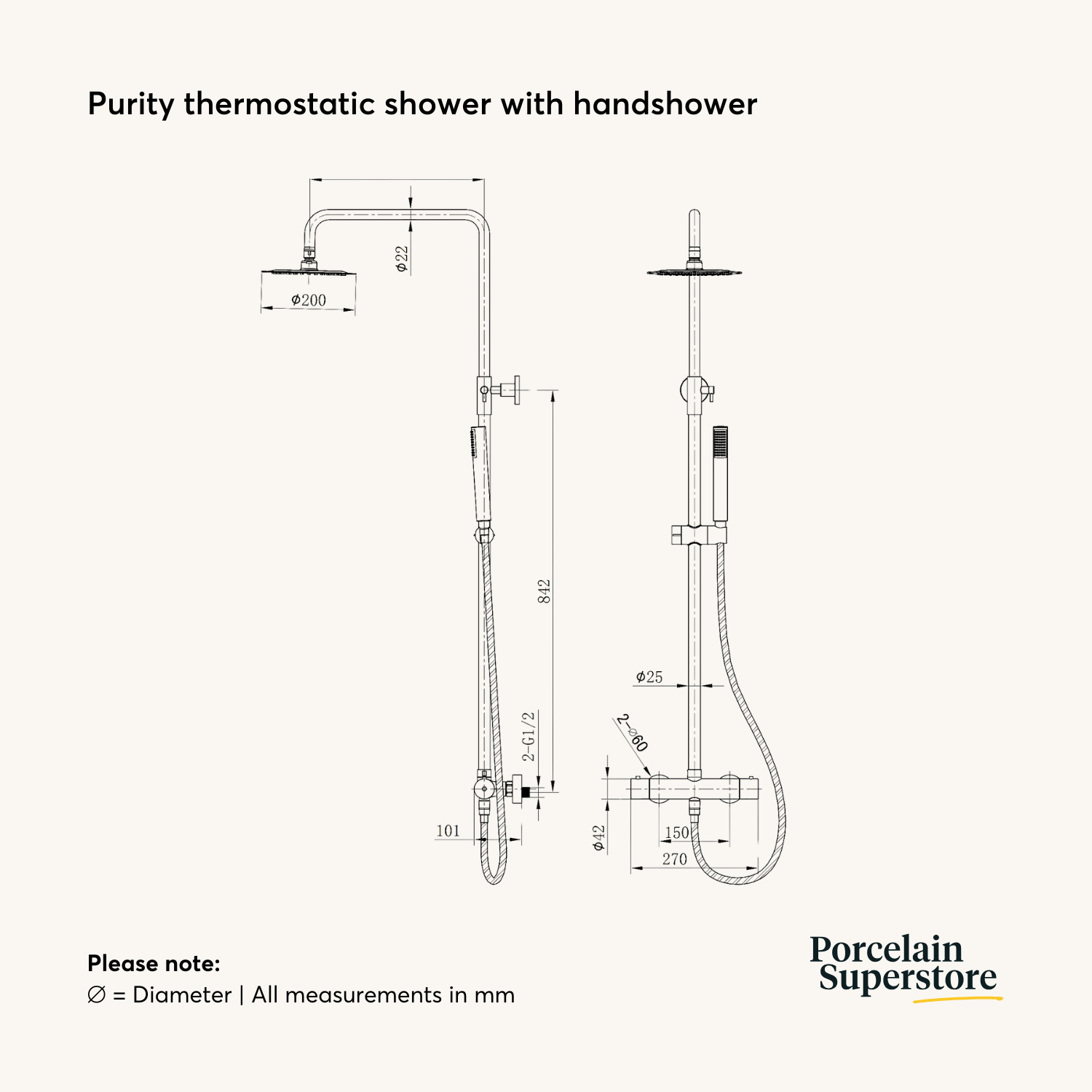Purity Thermostatic Shower With Handshower