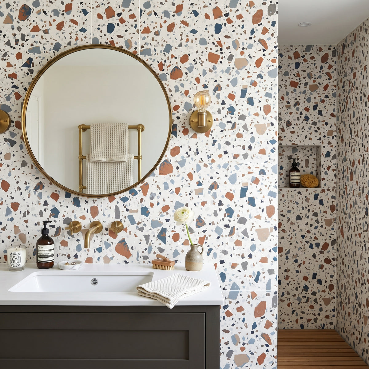 Flecks White Terrazzo Tile