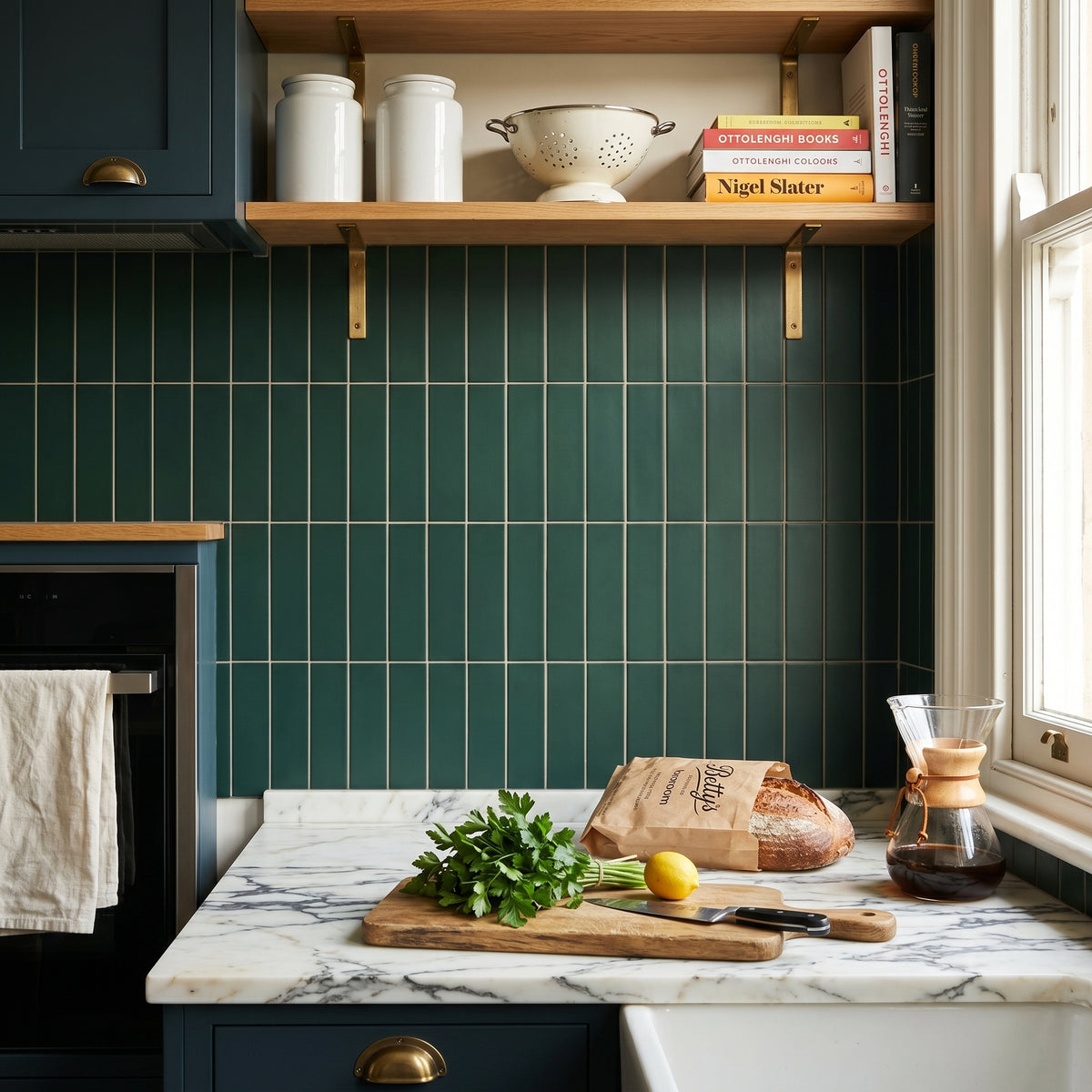 Fluted Emerald Plain Wall Tile