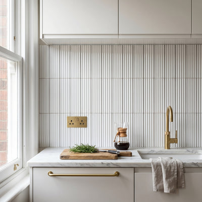 Fluted Snow Gloss Decor Wall Tile