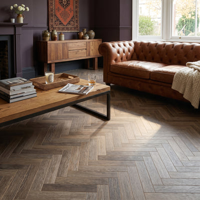 Herringbone Brown Wood Effect Tile