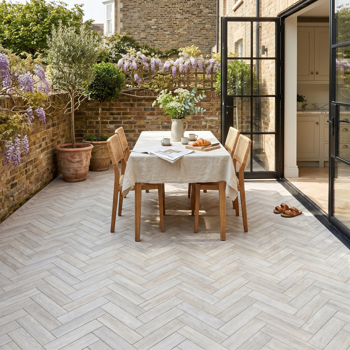 Herringbone White Wood Effect Tile