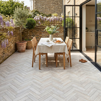 Herringbone White Wood Effect Tile