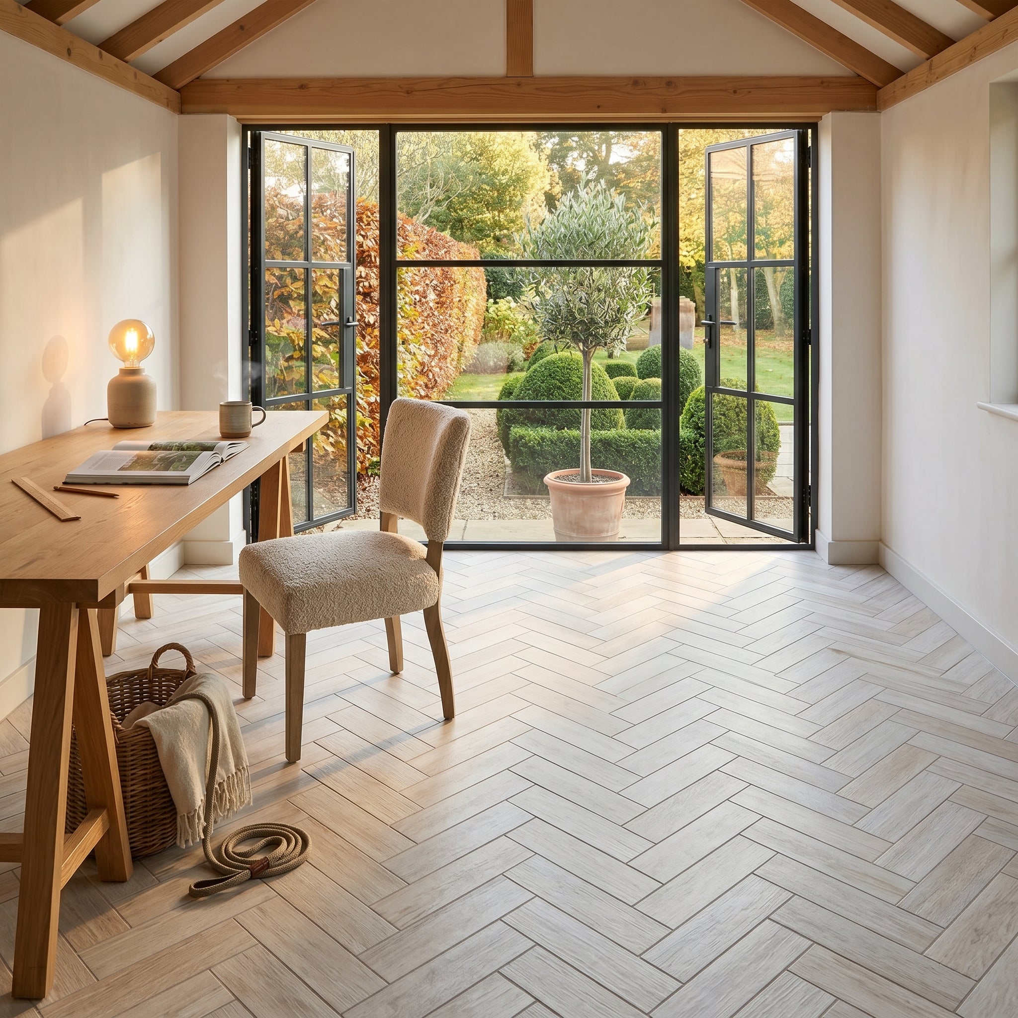 Herringbone White Wood Effect Tile
