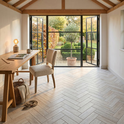 Herringbone White Wood Effect Tile
