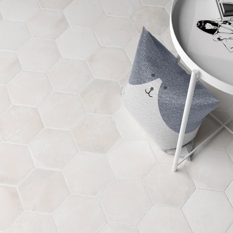Croft White - Rustic Terracotta Floor Tiles for Kitchens & Bathrooms - 14 x 16 cm - Matt Porcelain