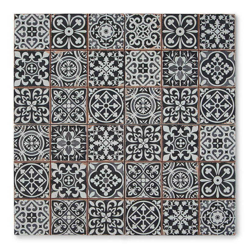 Tapestry Black - Moroccan Ceramic Floor & Wall Tiles for Kitchens & Bathrooms - 33 x 33 cm - Ceramic