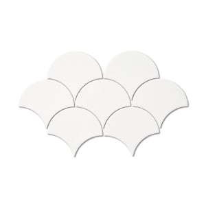 Drops White  - Fish Scale Scallop Wall Tiles for Bathroom & Kitchen Splashbacks - 10 x 12 cm - Gloss Ceramic