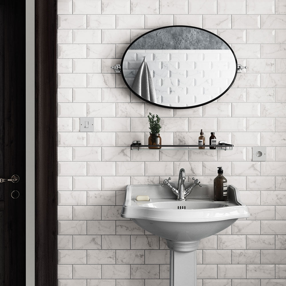 Marble Arch - White Marble Effect Subway Wall Tiles - 7.5 x 15 cm for Bathrooms & Kitchens, Ceramic