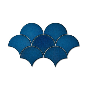 Drops Persian Blue - Fish Scale Scallop Wall Tiles for Bathroom & Kitchen Splashbacks - 10 x 12 cm - Gloss Ceramic