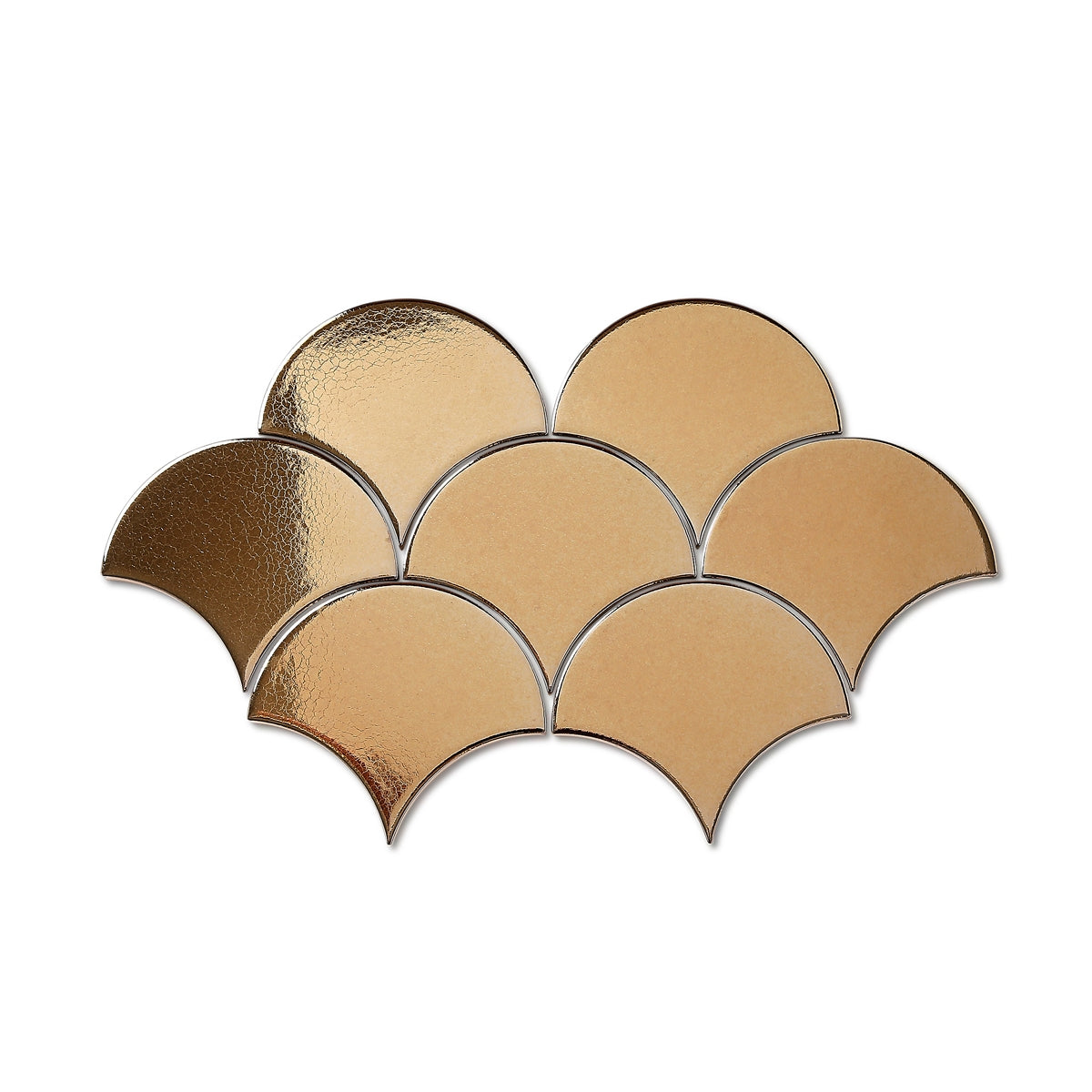 Drops Gold- Fish Scale Scallop Wall Tiles for Bathroom & Kitchen Splashbacks - 10 x 12 cm - Gloss Ceramic