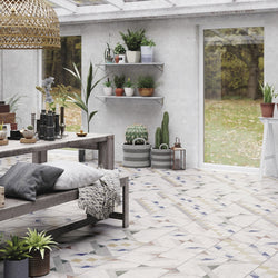 Metropolitan Mix - Modern Geometric Porcelain Floor Tile for Kitchens & Living Rooms, White Green Yellow Blue - 45 x 45 cm