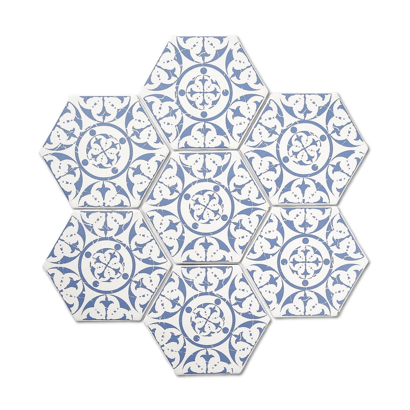 Seville Persian Blue - Moroccan Hexagon Patterned Tiles for Kitchen & Bathroom Walls & Floors -15 x 15 cm