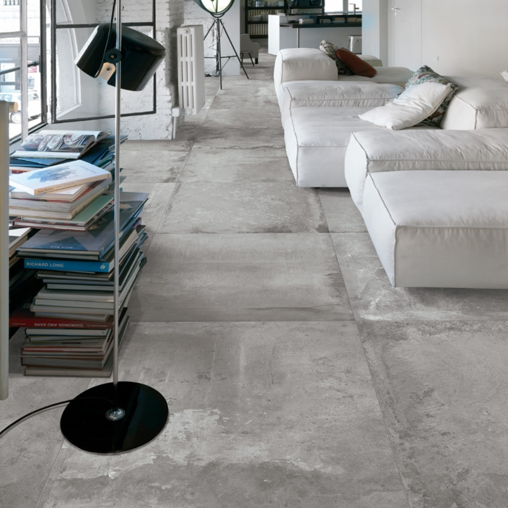 Ancoats Grey - Large Concrete Porcelain Floor Tiles for Bathrooms & Kitchens - 60 x 60 cm, Matt
