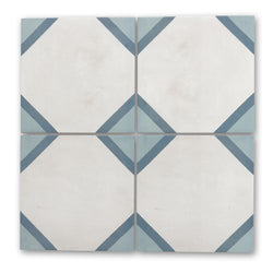 Archive Classic - Blue Geometric Patterned Floor Tiles for Kitchens & Bathrooms - 20 x 20 cm - Porcelain Encaustic Styl