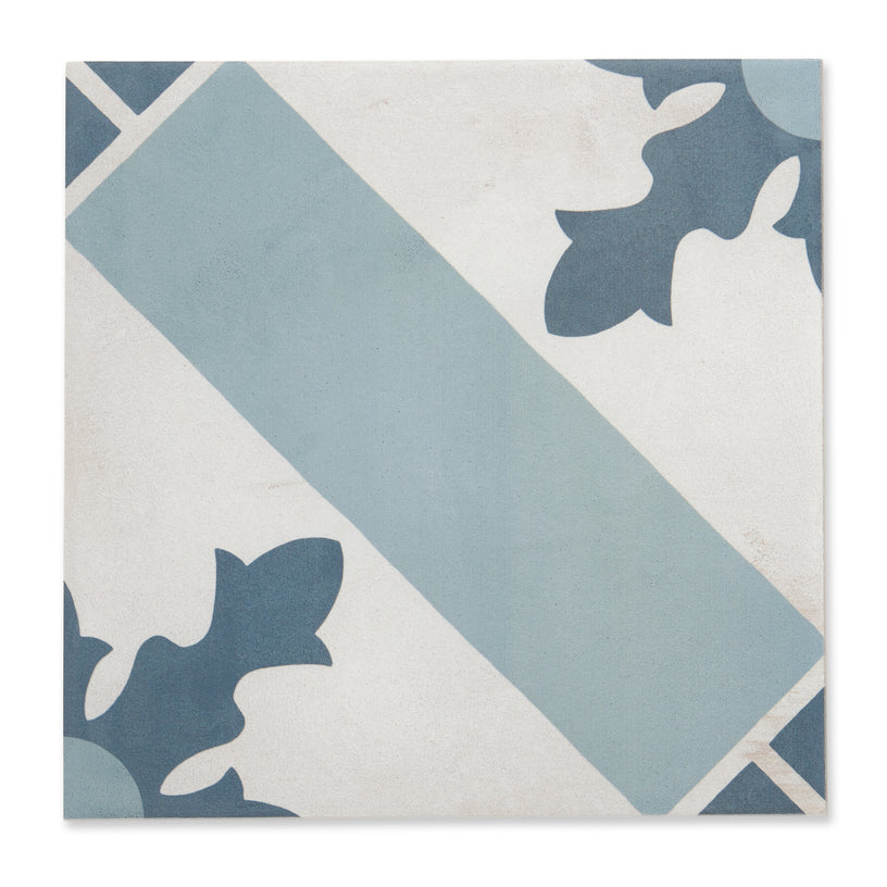 Archive Mix - Blue Encaustic Patterned Floor Tiles for Kitchens & Bathrooms - 20 x 20 cm - Porcelain