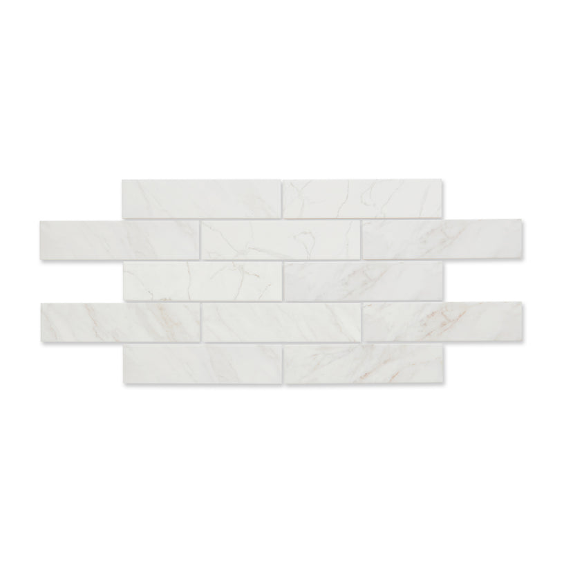 Atrium White - Marble Effect Subway Wall Tiles - 7.5 x 30 cm for Bathrooms & Kitchens, Ceramic