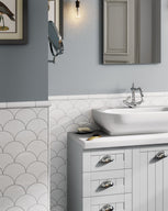 Drops White  - Fish Scale Scallop Wall Tiles for Bathroom & Kitchen Splashbacks - 10 x 12 cm - Gloss Ceramic