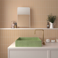 Fluted Sand Decor - Beige Modern Feature Wall Tiles for Bathrooms & Kitchens - 5 x 20 cm - Matt Porcelain