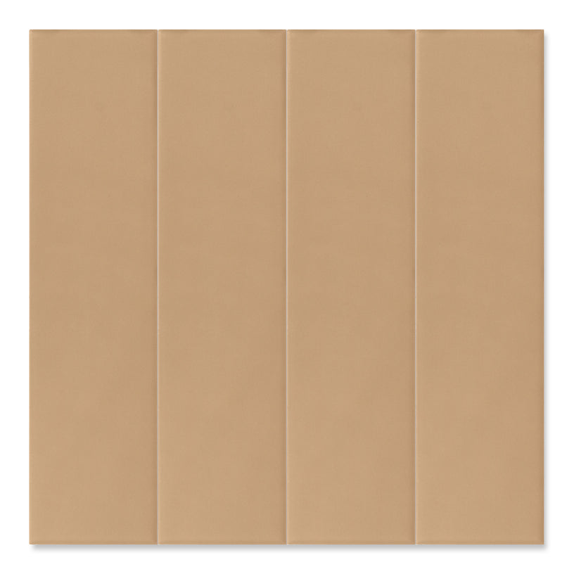 Fluted Sand Plain - Beige Modern Wall Tiles for Bathrooms & Kitchens - 5 x 20 cm - Matt Porcelain