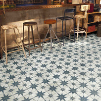 Heritage Star Blue - Vintage Patterned Floor Tile for Kitchens, Hallways, Bathrooms & Fireplaces - 45 x 45 cm