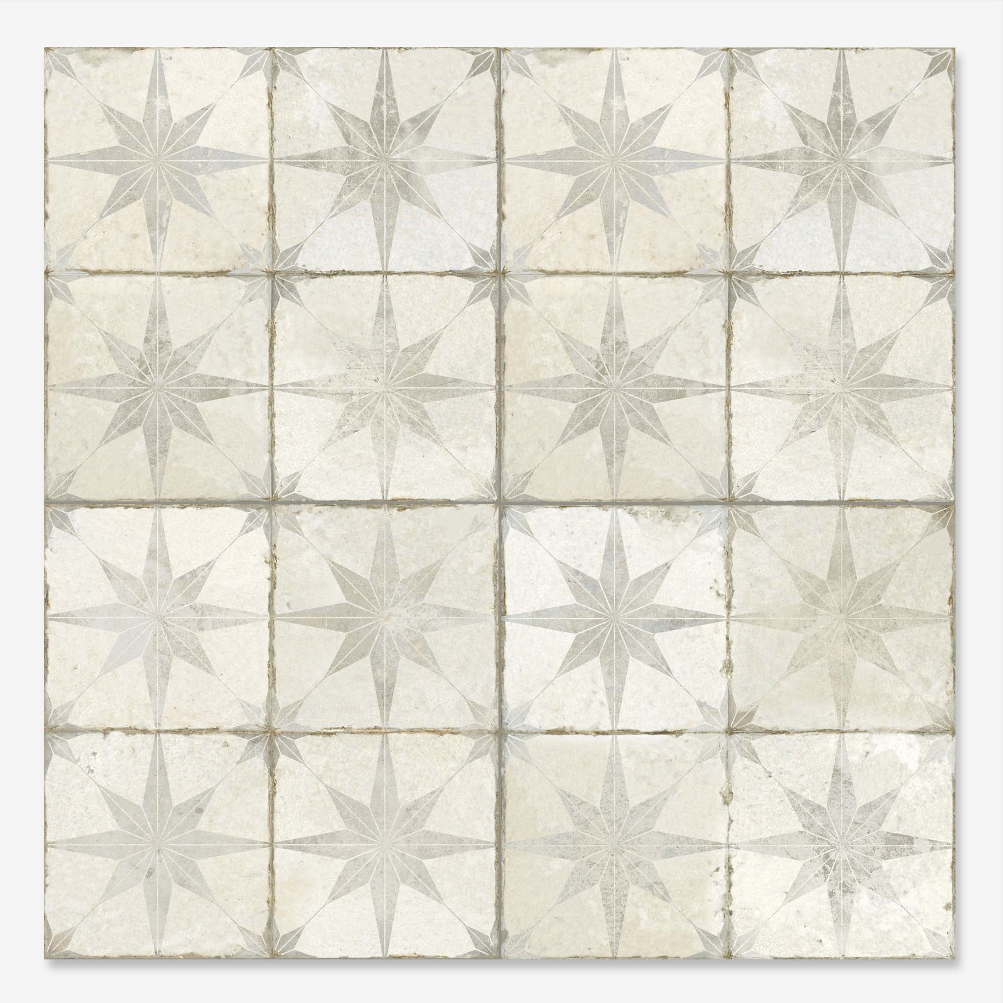 Heritage Star White - Vintage Grey Patterned Floor Tile for Kitchens, Hallways, Bathrooms & Fireplaces - 45 x 45 cm