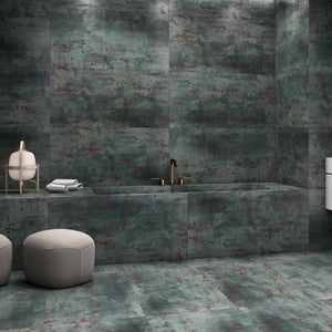 Highline Green - 30 x 60 cm Metal Wall & Floor Tiles for Designer Bathrooms & Kitchens - Porcelain, Lappato