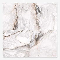 Illusion Gold - XL Polished White Carrara Marble Effect Floor Tiles - 75 x 75 cm For Bathrooms & Kitchens, Porcelain