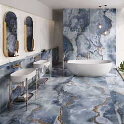Jewel Onyx Blue - XL Polished Blue Onyx Marble Bathroom Wall & Floor Tiles - 60 x 120 cm, Porcelain