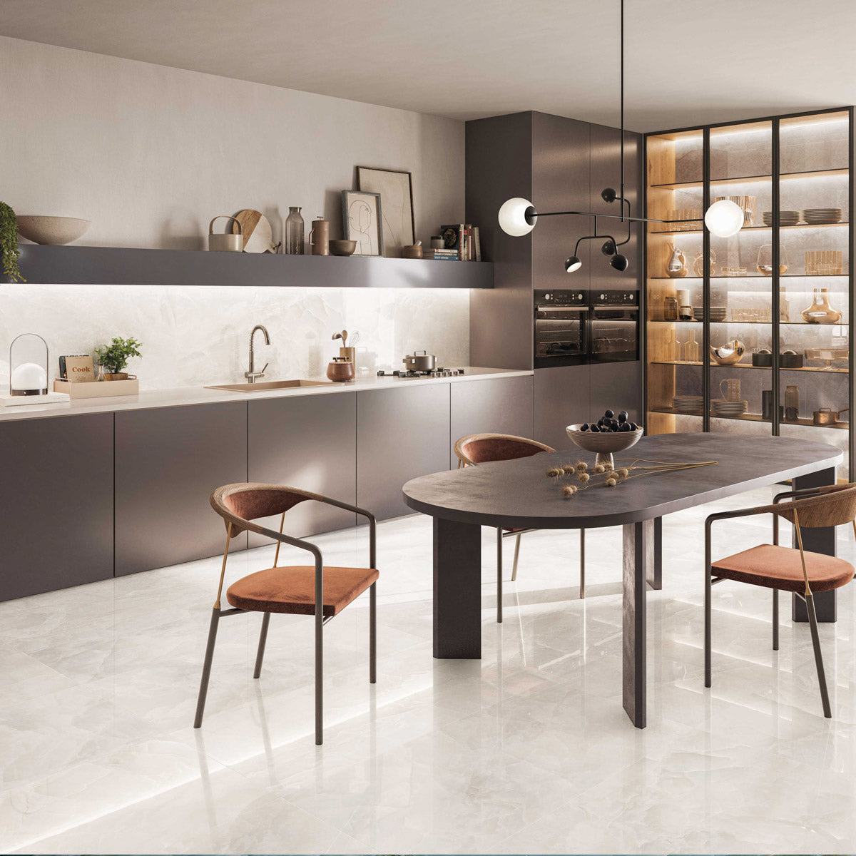 Jewel Onyx Ivory - XL Polished Ivory Onyx Marble Bathroom Wall & Floor Tiles - 60 x 120 cm, Porcelain