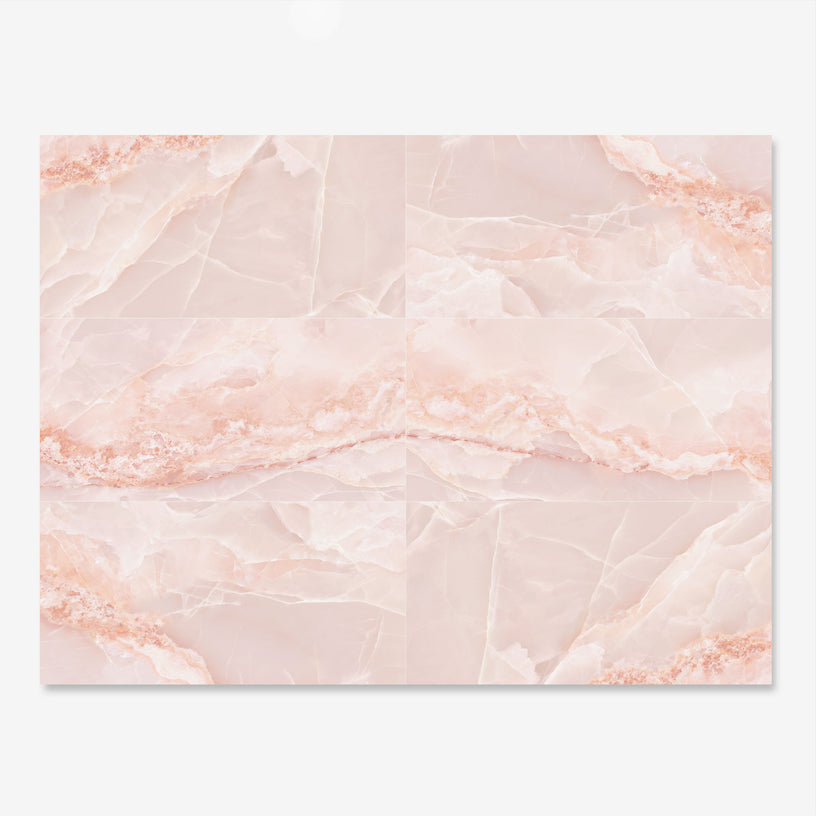 Jewel Onyx Pink - XL Polished Pink Onyx Marble Bathroom Wall & Floor Tiles - 60 x 120 cm, Porcelain