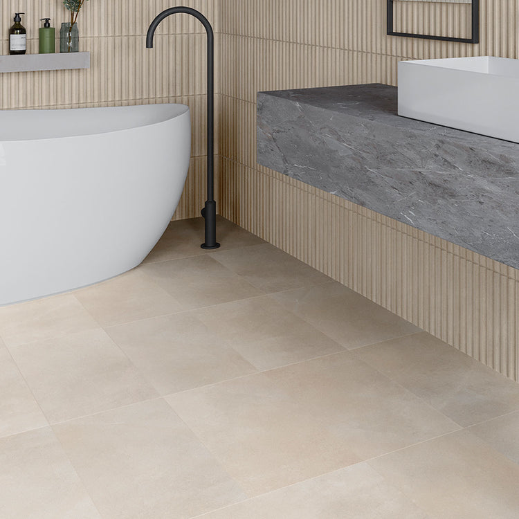 Locke Almond - Beige Porcelain Tiles for Bathroom Walls & Kitchen Floors - 32 x 62.5 cm, Matt