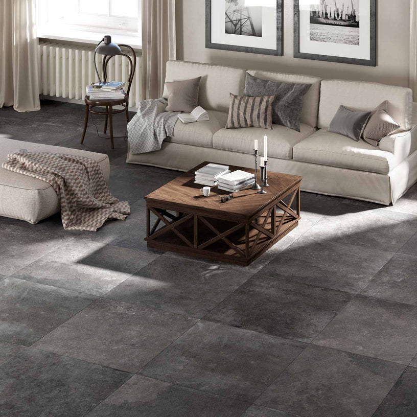 Montpellier Coal - Black Limestone Floor Tiles for Kitchens, Bathrooms & Living Rooms - 60 x 60 cm