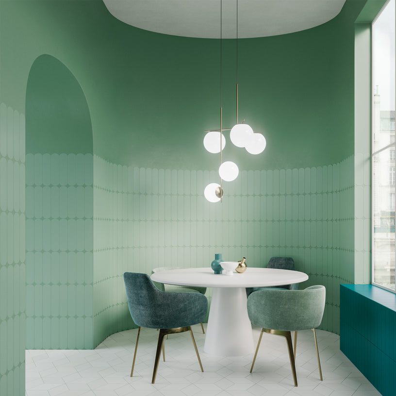 Pop Sage - Modern Geometric Green Wall Tiles for Kitchen Splashbacks & Bathrooms - 7.5 x 30 cm - Ceramic