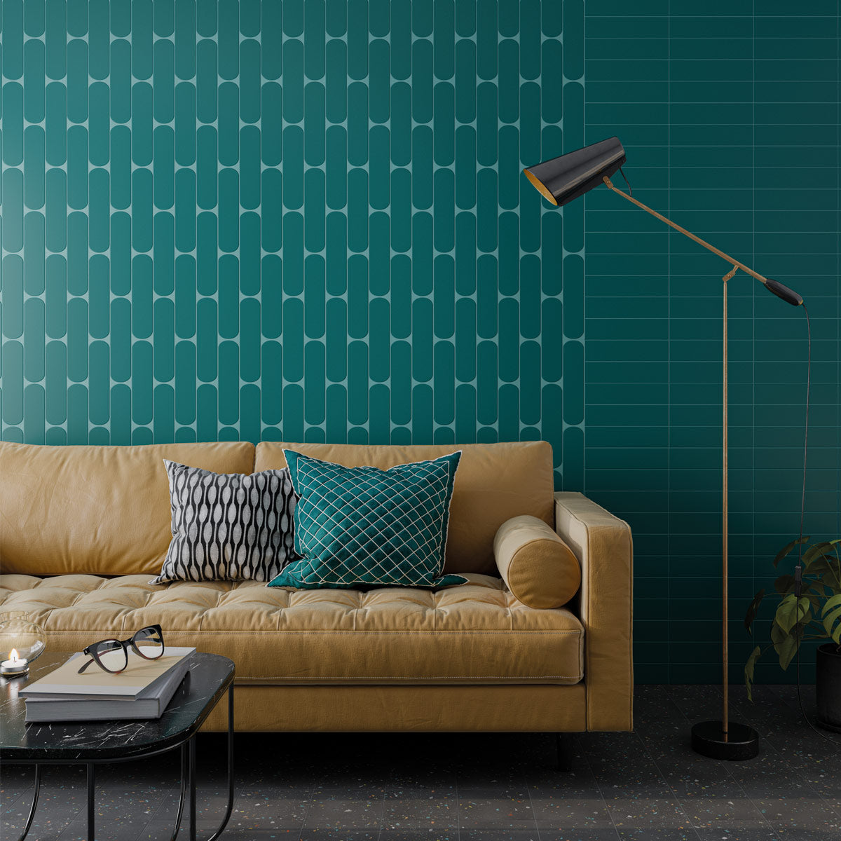 Pop Teal - Modern Geometric Green Wall Tiles for Kitchen Splashbacks & Bathrooms - 7.5 x 30 cm - Ceramic