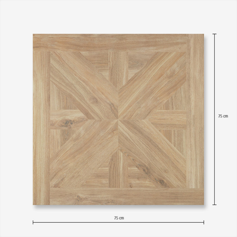 Royal Oak - Affordable Parquet Wood Effect Floor Tiles - 75 x 75 cm for Bathrooms, Kitchens & Hallways, Porcelain